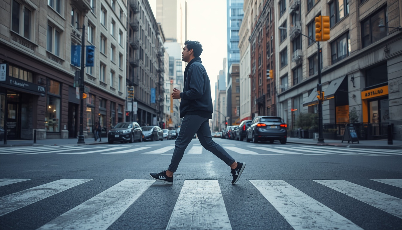 Urban walking stride technique demonstration